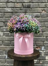 Цветочная композиция из Гипсофила и Розы в шляпной коробке в Первомайском Тамбовской области