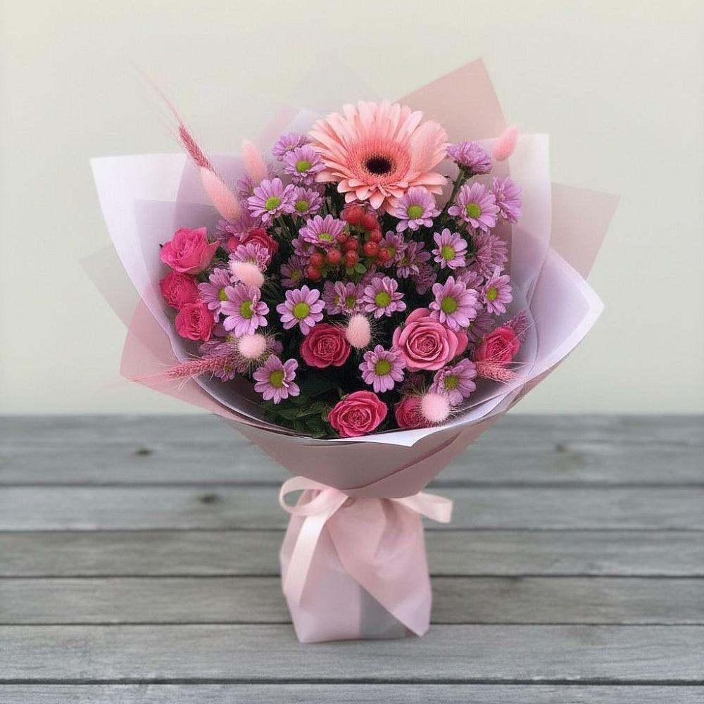 Букет цветов из: Розы, Герберы и Хризантемы в Первомайском Тамбовской области