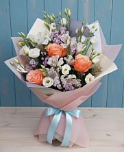 Букет цветов из:  Лизиантусы, Розы, Альстромерии и Гипсофила в Первомайском Тамбовской области