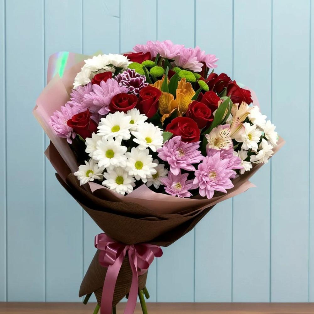 Букет цветов из: Розы, Хризантемы и Альстромерии в Первомайском Тамбовской области