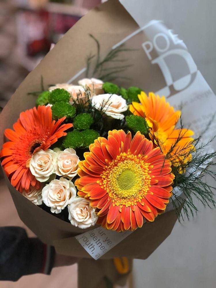 Букет цветов из: Герберы, Хризантемы и Розы в Первомайском Тамбовской области