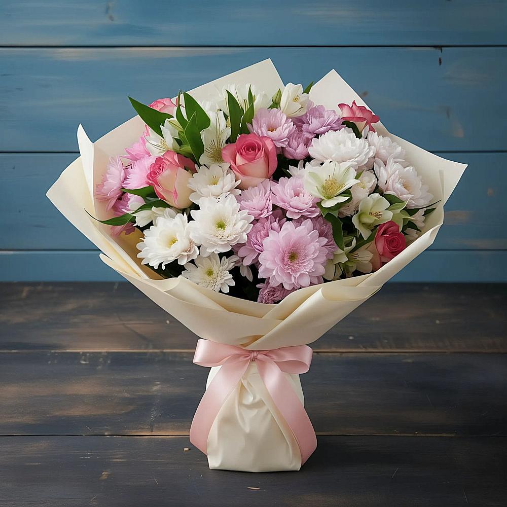 Букет цветов из: Хризантемы, Альстромерии и Розы в Первомайском Тамбовской области